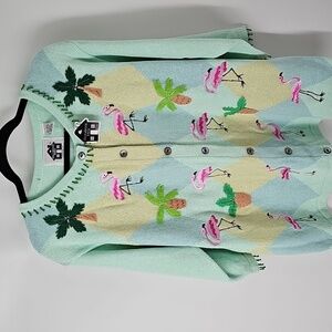 Storybook Knits Embellished Flamingo Ramie Cotton Sweater‎ w Bead Trim